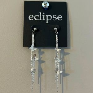 Silver butterfly drop earrings